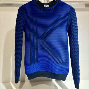 Kenzo Blue and Black Ribbed Crewneck Sweater